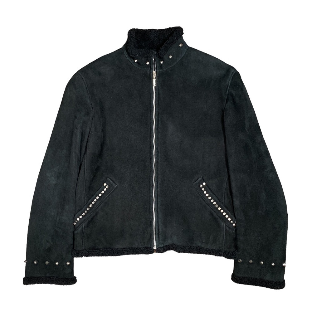 Vintage 90s Gianni  Versace Studded Suede Leather Sherpa Jacket Womens 40